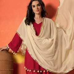Stylum Women's Red Chikankari Rayon A-Line Kurti Farshi Salwar With Dupatta Set (KSDREDAJMAL)