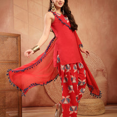 Stylum Women's Red Solid Cotton Straight Kurti Salwar Dupatta Set (KSDREDJUREL)