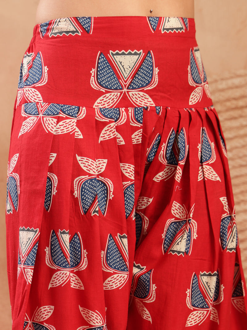 Stylum Women's Red Solid Cotton Straight Kurti Salwar Dupatta Set (KSDREDJUREL)