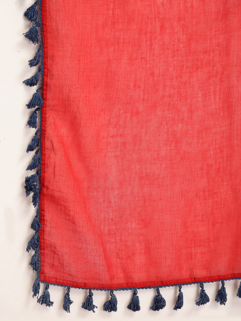 Stylum Women's Red Solid Cotton Straight Kurti Salwar Dupatta Set (KSDREDJUREL)