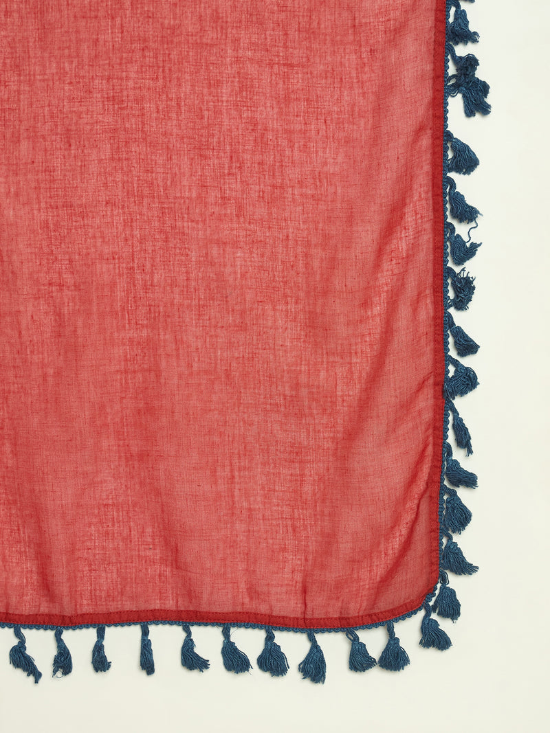 Stylum Women's Red Solid Cotton Straight Kurti Parshi Salwar Dupatta Set (KSDREDJUREL)