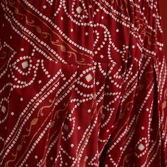 Stylum Women's Rust Bandhej Printed Rayon Straight Short Kurti Farshi Salwar Dupatta Set (KSDRUSTGLANCE)