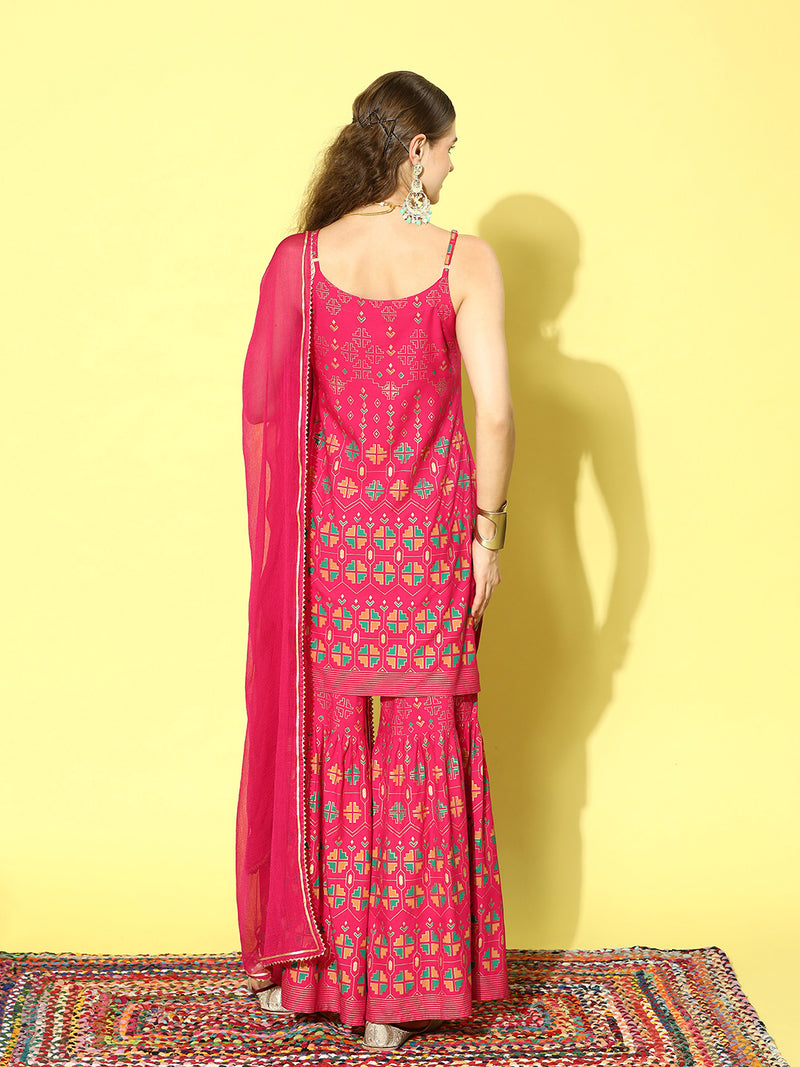 Stylum Women's Printed Rayon Short Kurta Sharara Dupatta Set (KSDTABBU)