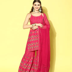 Stylum Women's Printed Rayon Short Kurta Sharara Dupatta Set (KSDTABBU)