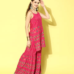 Stylum Women's Printed Rayon Short Kurta Sharara Dupatta Set (KSDTABBU)