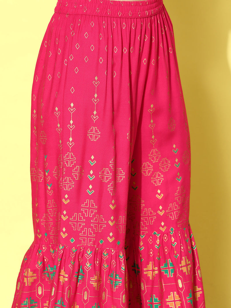 Stylum Women's Printed Rayon Short Kurta Sharara Dupatta Set (KSDTABBU)