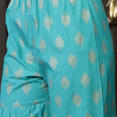 Stylum Women's Gold Printed Rayon A-Line Kurta Sharara Dupatta Set (KSDTURQBISTRO)