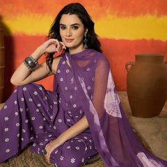 Stylum Women's Violet Floral Printed Rayon Straight Kurti Farshi Salwar Dupatta Set (KSDVOILKANGNA)