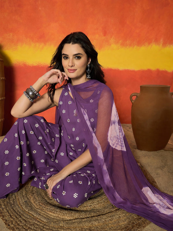 Stylum Women's Violet Floral Printed Rayon Straight Kurti Farshi Salwar Dupatta Set (KSDVOILKANGNA)