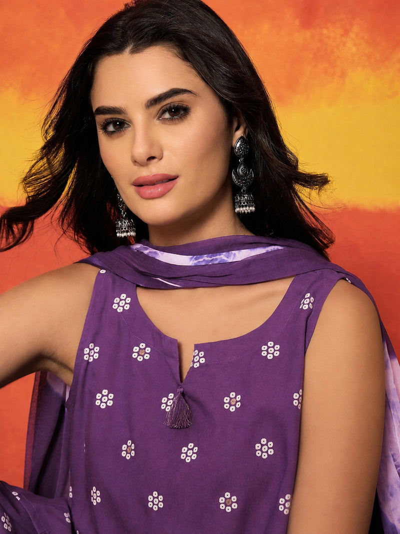 Stylum Women's Violet Floral Printed Rayon Straight Kurti Farshi Salwar Dupatta Set (KSDVOILKANGNA)