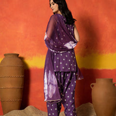 Stylum Women's Violet Floral Printed Rayon Straight Kurti Farshi Salwar Dupatta Set (KSDVOILKANGNA)