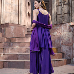 Stylum Women's Violet Solid & Embroidered Rayon Short Kurti Sharara Dupatta Set (KSDVOILSOLO)