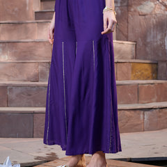 Stylum Women's Violet Solid & Embroidered Rayon Short Kurti Sharara Dupatta Set (KSDVOILSOLO)