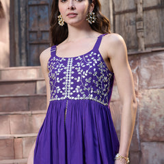 Stylum Women's Violet Solid & Embroidered Rayon Short Kurti Sharara Dupatta Set (KSDVOILSOLO)