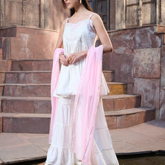 Stylum Women's White Solid & Embroidered Rayon Short Kurti Sharara Dupatta Set (KSDWHITEROLL)