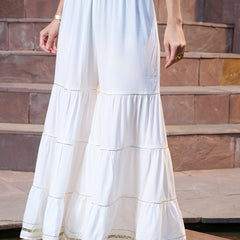 Stylum Women's White Solid & Embroidered Rayon Short Kurti Sharara Dupatta Set (KSDWHITEROLL)