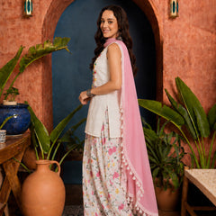 Stylum Women's White Solid & Embroidered Pure Cotton Straight Kurti Farshi Salwar With Dupatta (KSDWHITETOING)