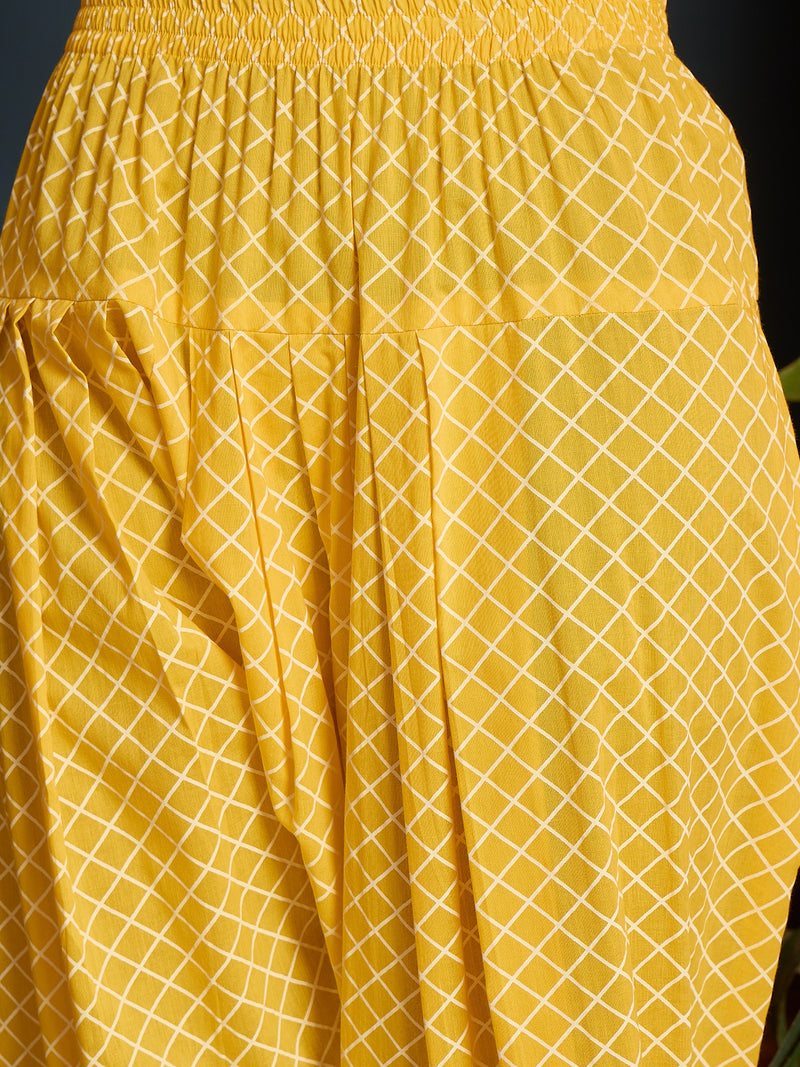 Stylum Women's Yellow Floral Printed Pure Cotton Straight Kurti Farshi Salwar With Dupatta (KSDYELLOWMAGPIE)