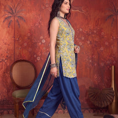 Stylum Women's Yellow Floral Printed Cotton Straight Short Kurti Farshi Salwar Dupatta Set (KSDYELLOWTARA)