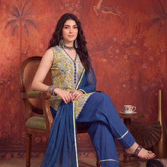 Stylum Women's Yellow Floral Printed Cotton Straight Short Kurti Farshi Salwar Dupatta Set (KSDYELLOWTARA)