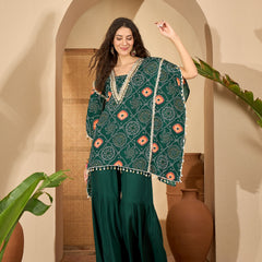 Stylum Women's Green Bandhej Printed Crepe Kaftan Sharara Set (KSGREENSANDHYA)