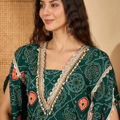 Stylum Women's Green Bandhej Printed Crepe Kaftan Sharara Set (KSGREENSANDHYA)