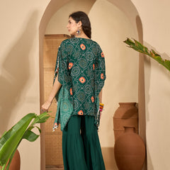 Stylum Women's Green Bandhej Printed Crepe Kaftan Sharara Set (KSGREENSANDHYA)