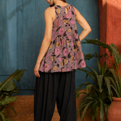 Stylum Women's Grey Floral Printed Cotton A-Line Short Kurti With Farshi Salwar (KSGREYGERI)