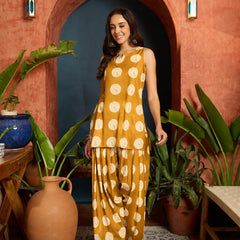 Stylum Women's Mustard Polka Dot Printed Pure Cotton Straight Kurti With Farshi Salwar (KSMUSTGOTTEX)