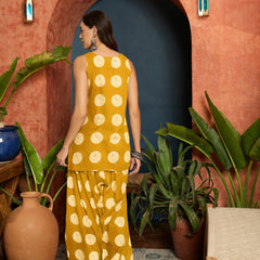 Stylum Women's Mustard Polka Dot Printed Pure Cotton Straight Kurti With Farshi Salwar (KSMUSTGOTTEX)