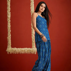 Stylum Women's Navy Bandhej Printed Reyon Straight Short Kurti With Farshi Salwar (KSNAVYKABIRA)