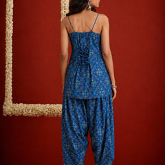 Stylum Women's Navy Bandhej Printed Reyon Straight Short Kurti With Farshi Salwar (KSNAVYKABIRA)