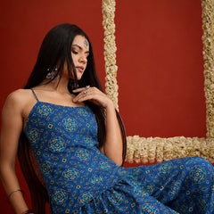 Stylum Women's Navy Bandhej Printed Reyon Straight Short Kurti With Farshi Salwar (KSNAVYKABIRA)