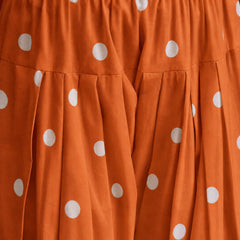 Stylum Women's Orange Ikkat Printed & Embroidered Cotton A-Line Short Kurti With Farshi Salwar (KSORANGEREKHA)