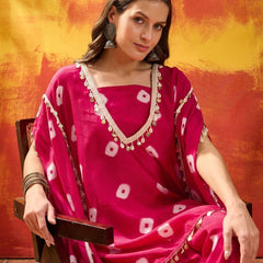 Stylum Women's Pink Bandhej Printed Rayon Kaftan Tube Top Sharara Set (KSPINKBUMNI)