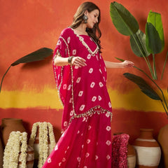 Stylum Women's Pink Bandhej Printed Rayon Kaftan Tube Top Sharara Set (KSPINKBUMNI)
