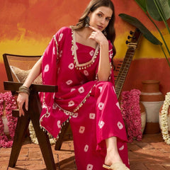 Stylum Women's Pink Bandhej Printed Rayon Kaftan Tube Top Sharara Set (KSPINKBUMNI)