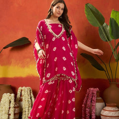 Stylum Women's Pink Bandhej Printed Rayon Kaftan Tube Top Sharara Set (KSPINKBUMNI)