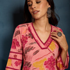 Stylum Women's Pink Abstract Printed Rayon Straight Short Kurti With Farshi Salwar Set (KSPINKCANON)