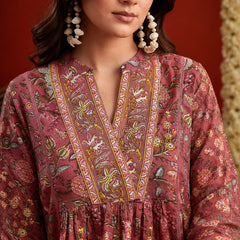 Stylum Women's Pink Floral Printed Cotton A-Line Short Kurti With Farshi Salwar (KSPINKORRY)
