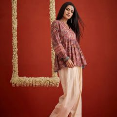 Stylum Women's Pink Floral Printed Cotton A-Line Short Kurti With Farshi Salwar (KSPINKORRY)
