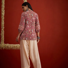 Stylum Women's Pink Floral Printed Cotton A-Line Short Kurti With Farshi Salwar (KSPINKORRY)