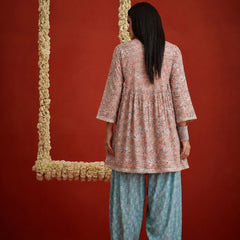 Stylum Women's Pink Geometric Printed & Embroidered Cotton A-Line Short Kurti With Farshi Salwar (KSPINKRUDRANI)
