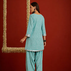 Stylum Women's Pista Bandhej Printed Rayon A-Line Kurti With Farshi Salwar Set (KSPISTACASA)