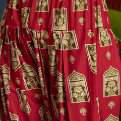 Stylum Women's Red Printed Pure Cotton Short Kurti With Farshi Salwar (KSREDMORAL)