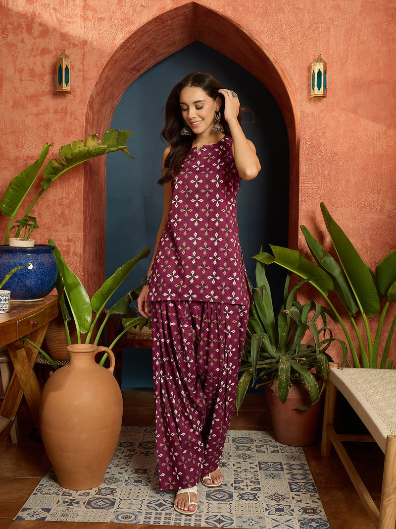 Stylum Women's Rust Ethnic Motifs Printed Pure Cotton Straight Kurti With Farshi Salwar Set (KSRUSTFILLA)
