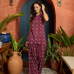Stylum Women's Rust Ethnic Motifs Printed Pure Cotton Straight Kurti With Farshi Salwar Set (KSRUSTFILLA)
