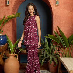 Stylum Women's Rust Ethnic Motifs Printed Pure Cotton Straight Kurti With Farshi Salwar Set (KSRUSTFILLA)