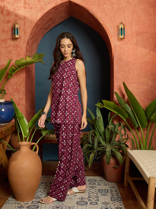 Stylum Women's Rust Ethnic Motifs Printed Pure Cotton Straight Kurti With Farshi Salwar Set (KSRUSTFILLA)