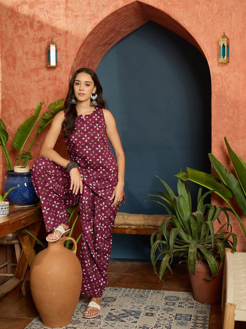 Stylum Women's Rust Ethnic Motifs Printed Pure Cotton Straight Kurti With Farshi Salwar Set (KSRUSTFILLA)